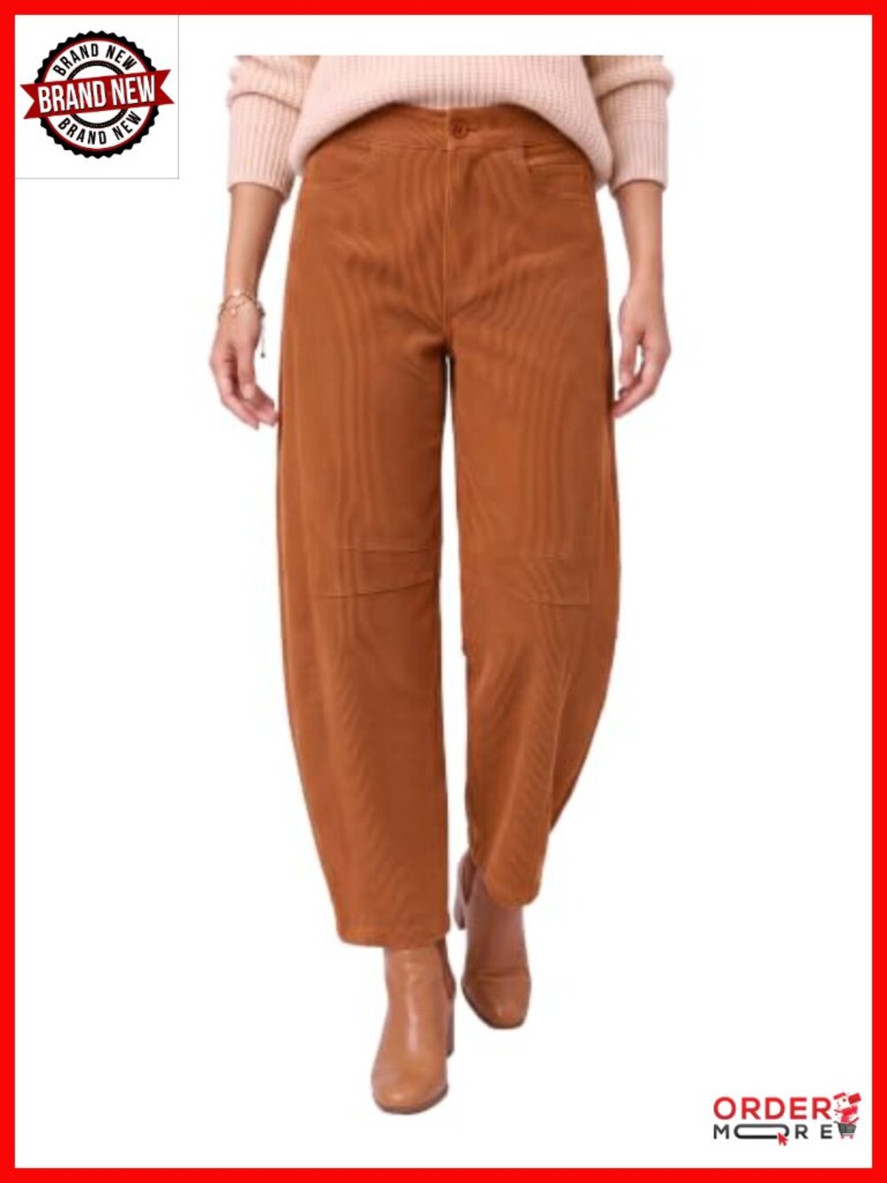 Corduroy Pants Women Barrel Elastic Waist Ankle Work Casual Trouser